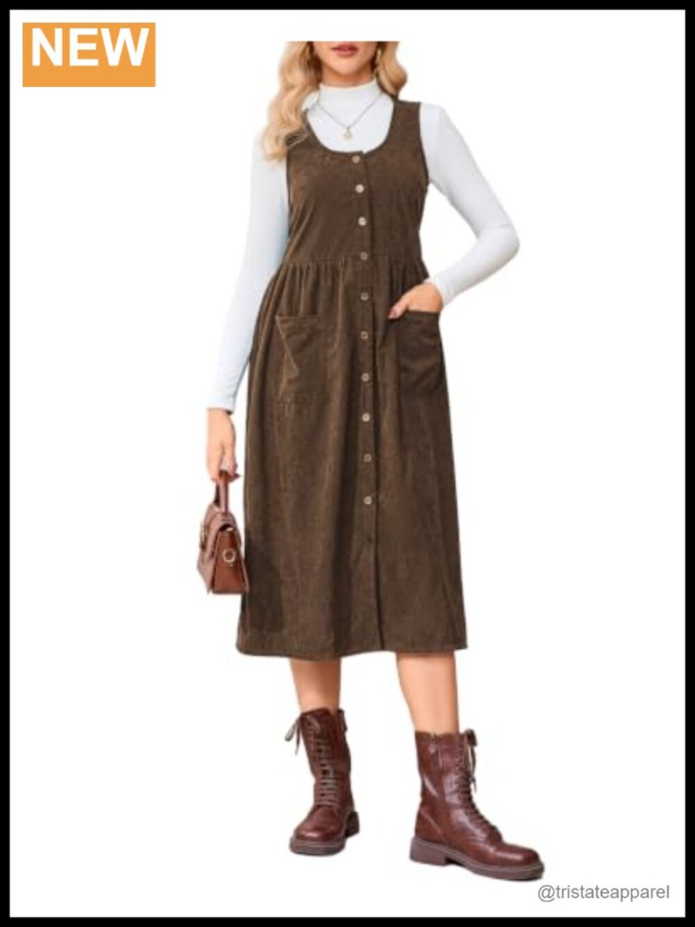 Corduroy Overall Midi Dress Sleeveless Button Down Jumper